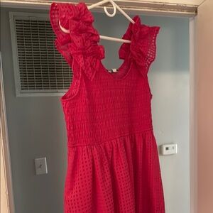 Crown & Ivy Red Ruffled Smocked Midi Dress